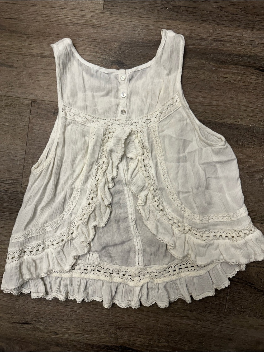 Girls White Sleeveless Ruffle Lace Tank Top